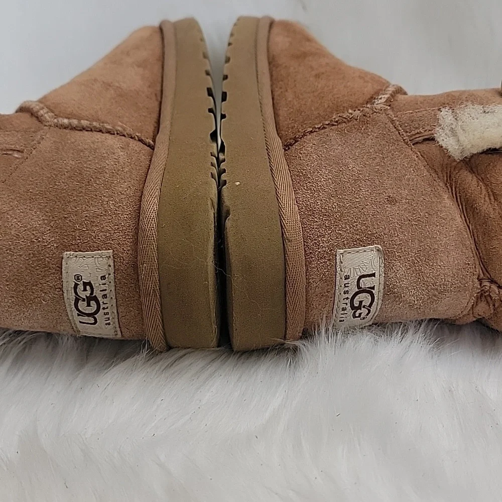 UGG Bailey Button Triplet Tall Chestnut‎ Suede Shearling Mid Calf Pull On Boots